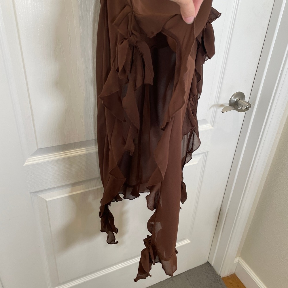 Lioness Rendezvous Dress Brown Ruched Strapless Ruffle Midi Party Night Out M - Picture 4 of 9